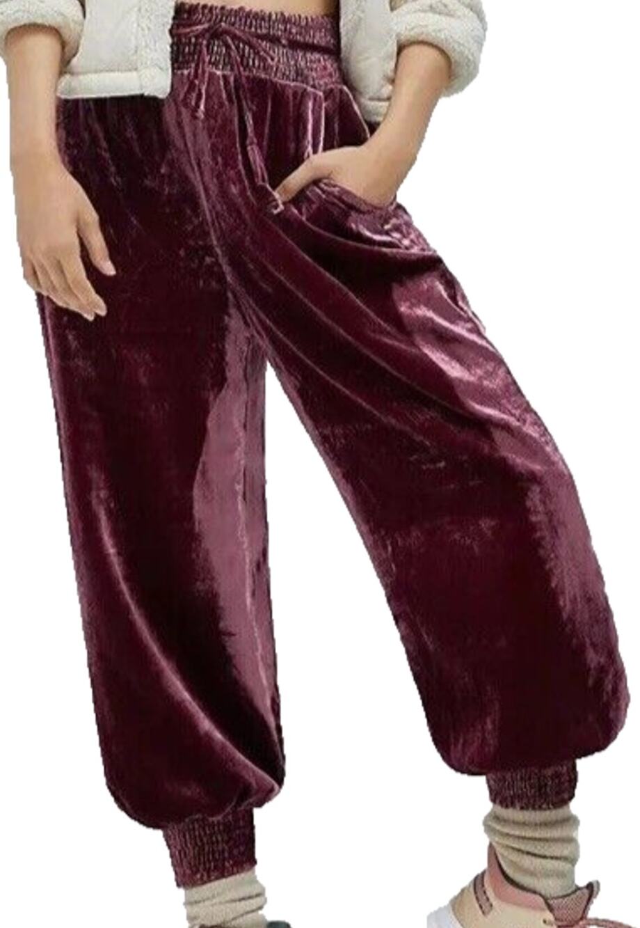 ANTHROPOLOGIE XS Crop Gloria Jogger Pant Harem Velvet Crushed High Rise Wine